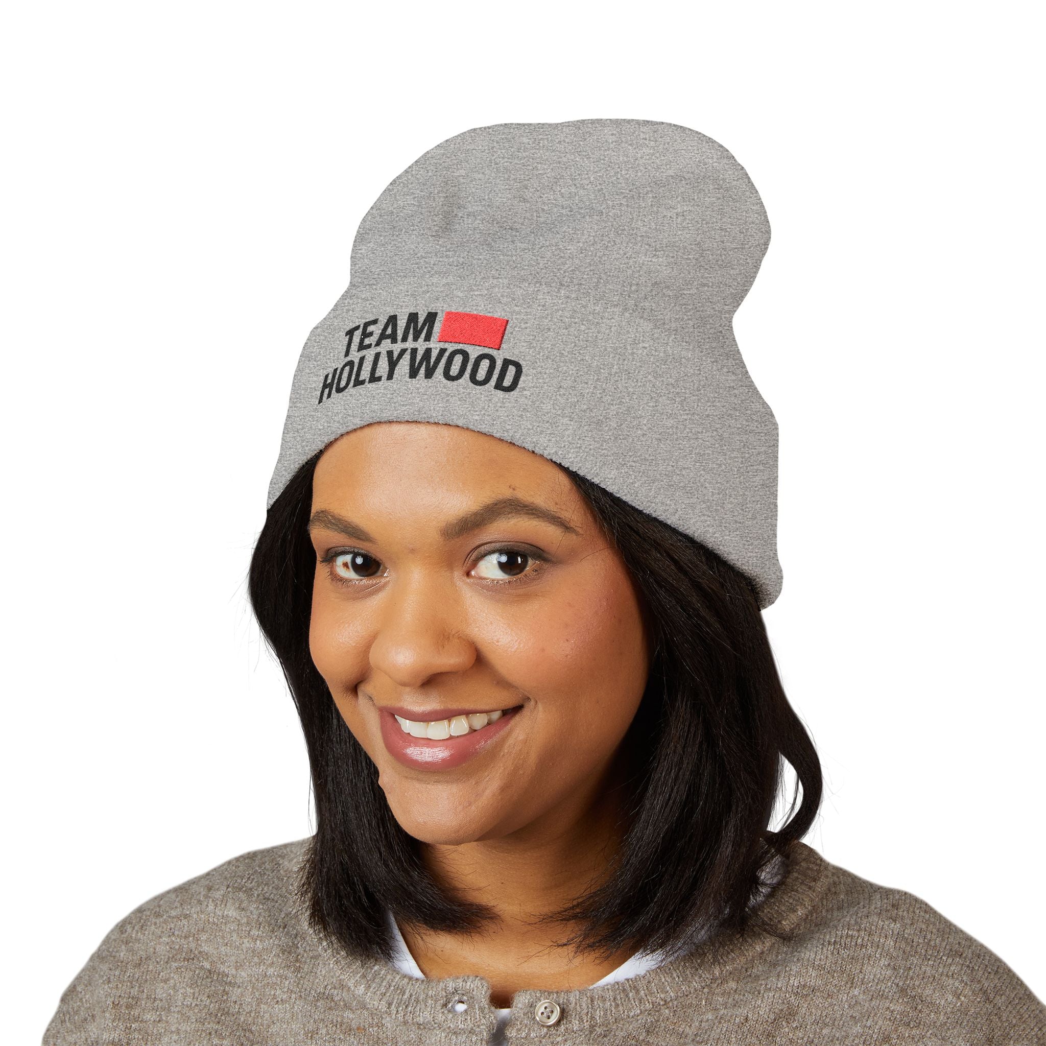Team Hollywood Embroidered Cuffed Beanie — Cozy Knit Hat