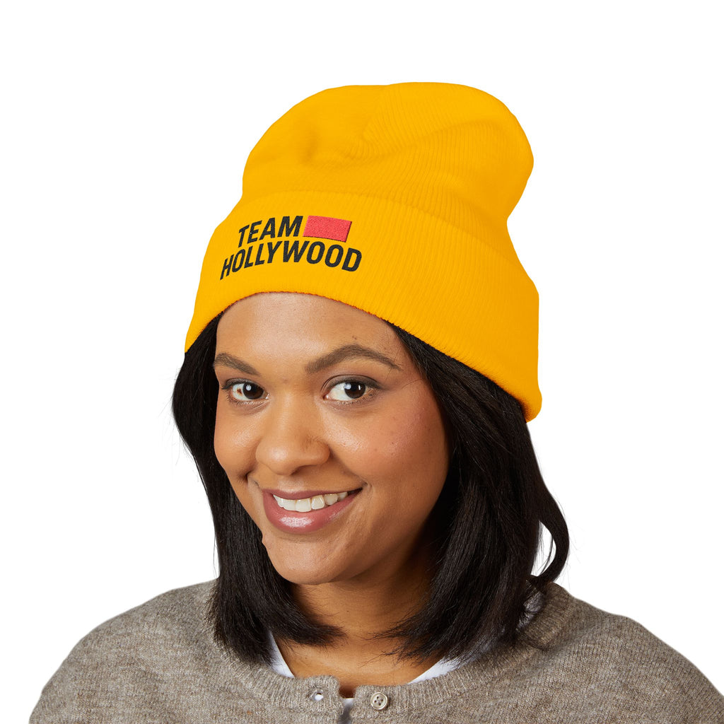 Team Hollywood Embroidered Cuffed Beanie — Cozy Knit Hat